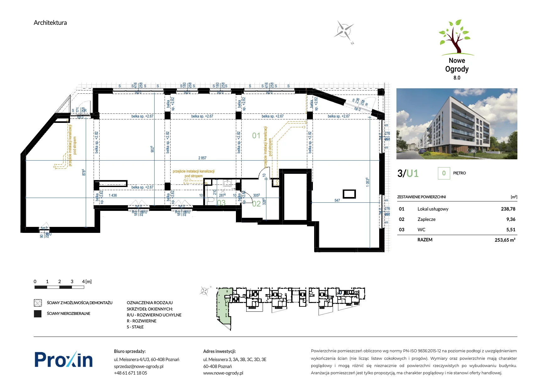 Lokal użytkowy 253,65 m², oferta nr U1, Nowe Ogrody 8.0 - lokale użytkowe, Poznań, Jeżyce, ul. Janusza Meissnera 3